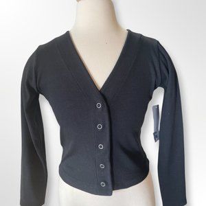 NWT Vintage Havana Black Ribbed Snap Button Cardi-